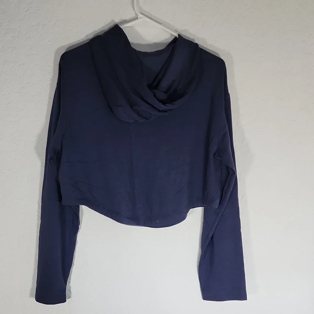 Nike Sportswear Women's Cropped  Blue Pullover Hoodie Size S  Pink Nike Swoosh